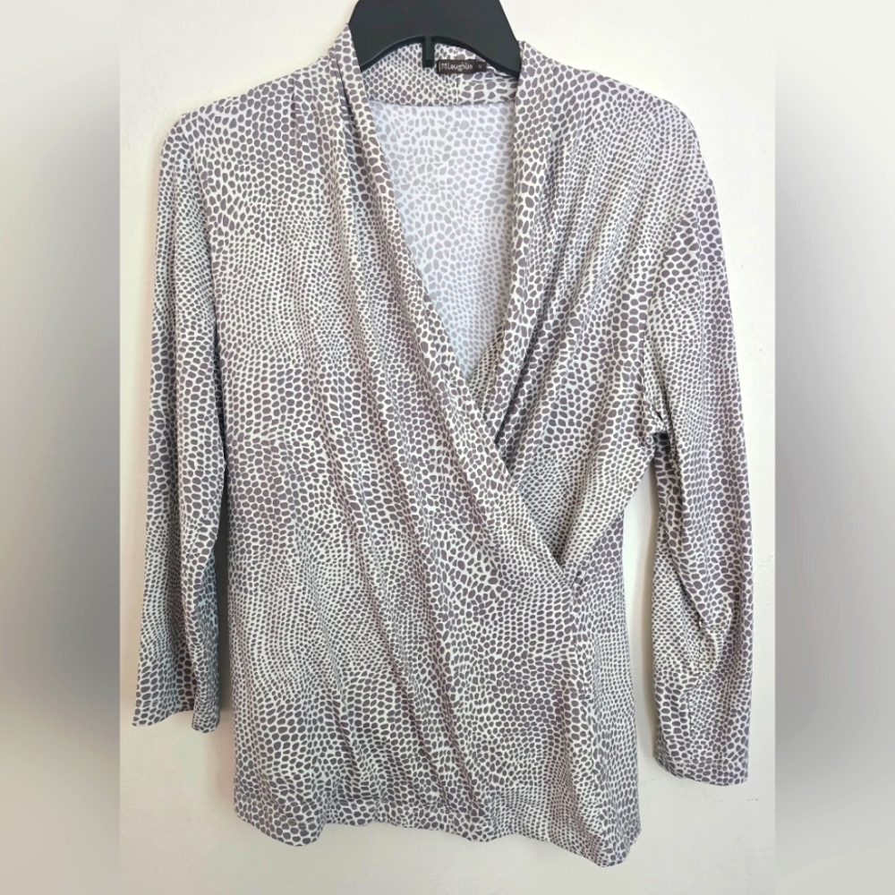 Women's J. Mclaughlin Faux Wrap Animal Print Blouse Medium Abstract Career Wear